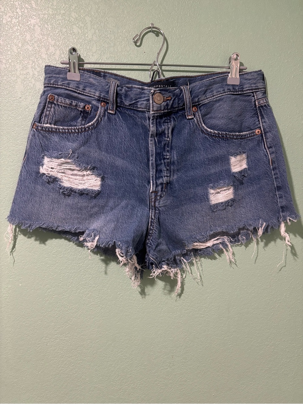 Aéropostale Women's Distressed Denim Cutoff Shorts - Dark Blue
